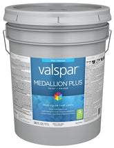 Valspar Medallion Plus 2100 028.0021004.008 Latex Paint, Acrylic Base, Flat Sheen, Clear Base, 5 gal, Plastic Pail